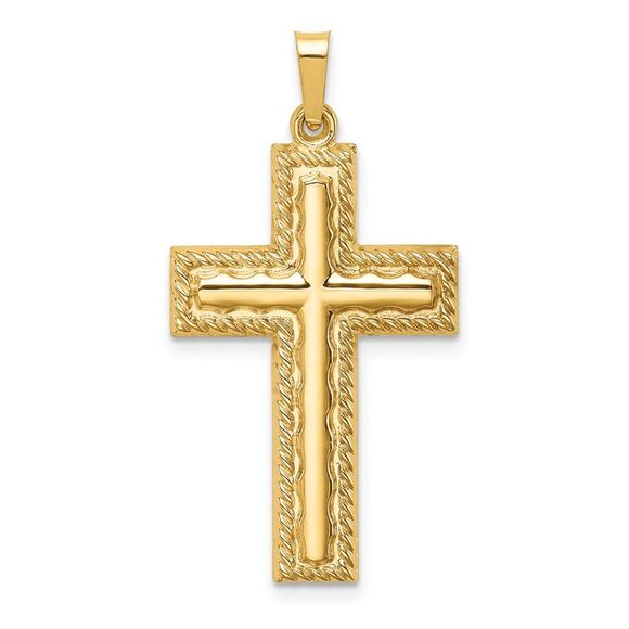 Kazi Luxury 14k Yellow Gold Hollow Polished Rope Edge Latin Cross
